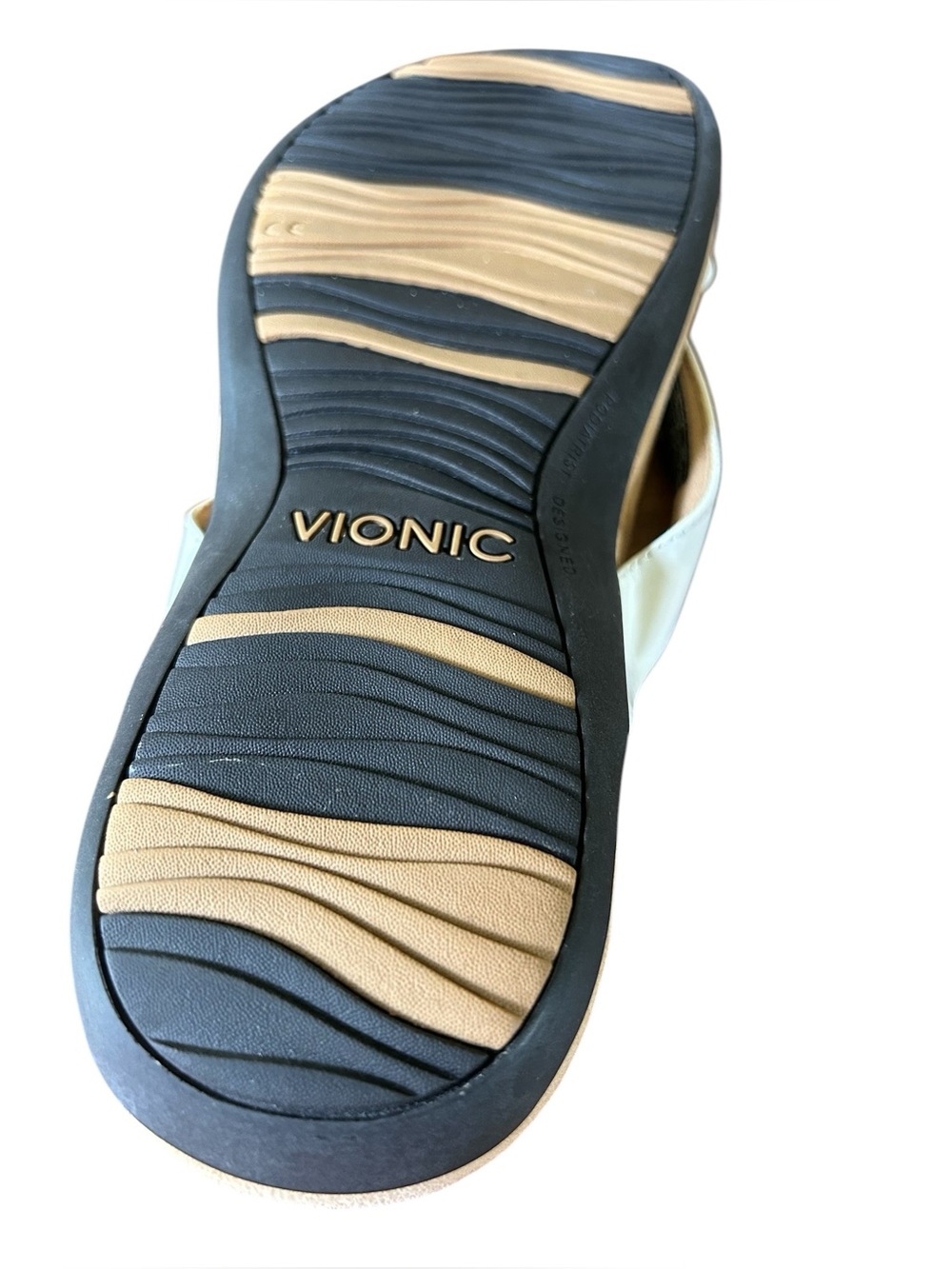 Vionic Bella Rest White Bow Toe-Post Sandal with Tan Footbed Size 10 - Picture 5 of 5